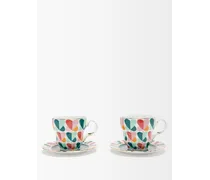 Set Of Two Big Mama Porcelain Cups And Saucers