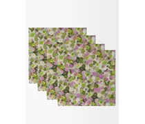 Set Of Four Pansy Floral-print Linen Napkins
