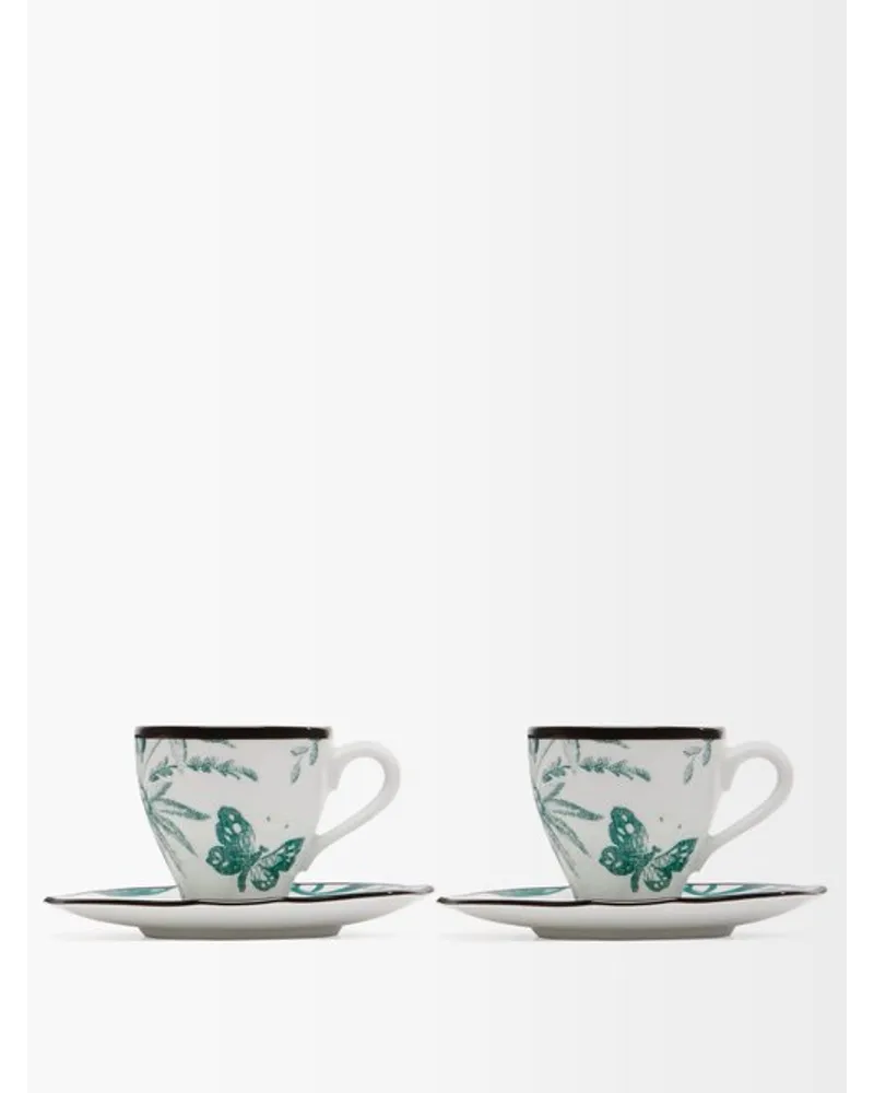 Set Of Two Herbarium Porcelain Cups And Saucers