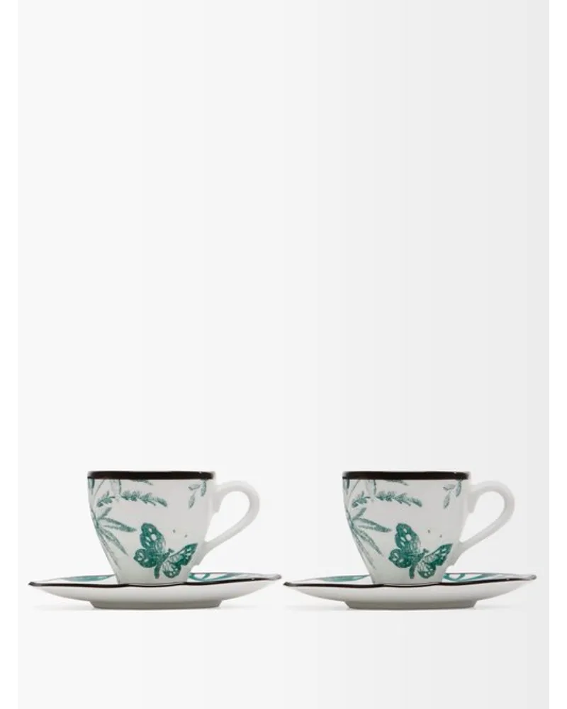 Gucci Set Of Two Herbarium Porcelain Cups And Saucers 