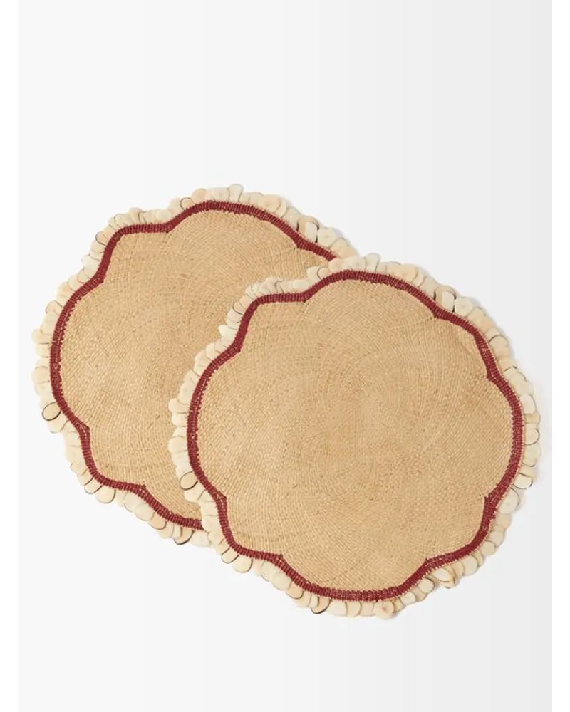 Set Of Two Iraca Palm Embellished Woven Placemats