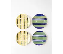 Set Of Four Crosshatch Small Stoneware Plates