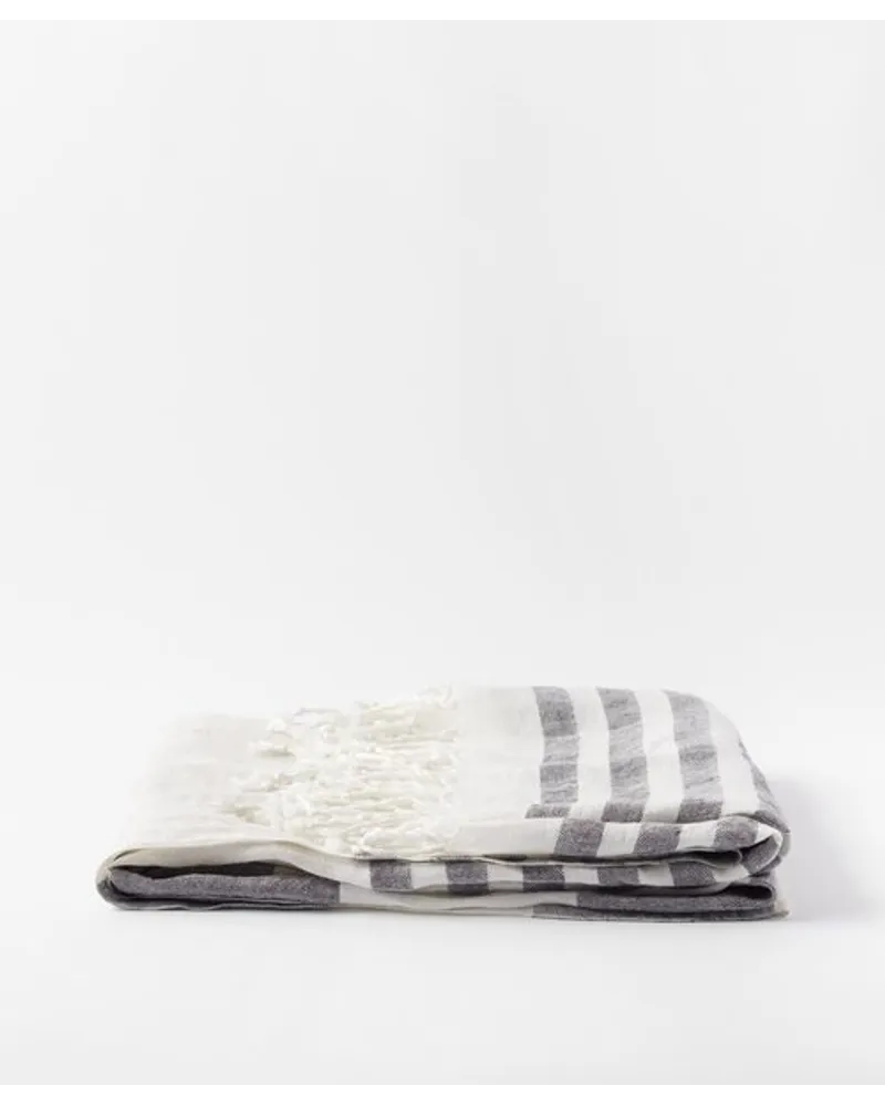 Fringed Striped Linen Blanket