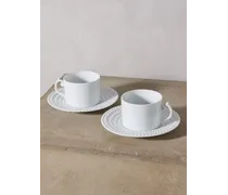 Set Of Two Perlée Porcelain Tea Cups And Saucers