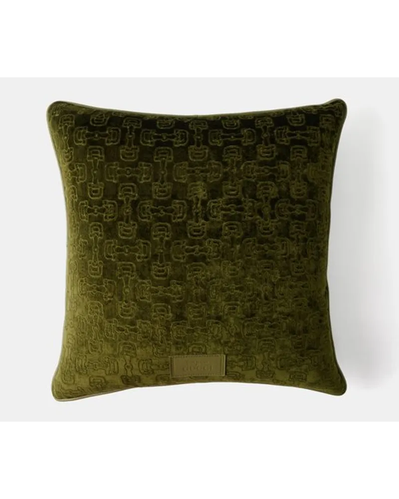Gucci Horsebit-jacquard Leather-trim Velvet Cushion 