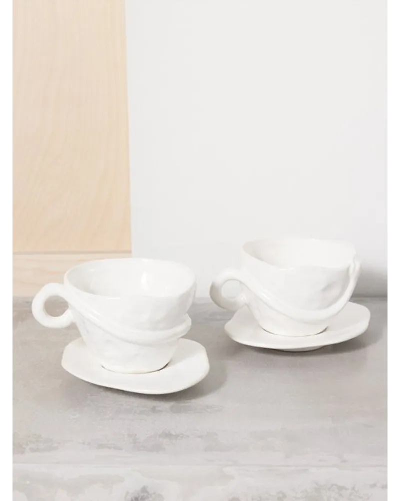 Set Of Two Re-cup-erate Earthenware Teacups