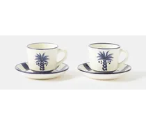 Set Of Two Molinillo Coffee Cups & Saucers