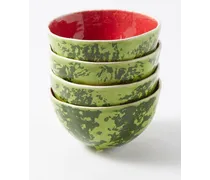 Set Of Four Watermelon Earthenware Bowls
