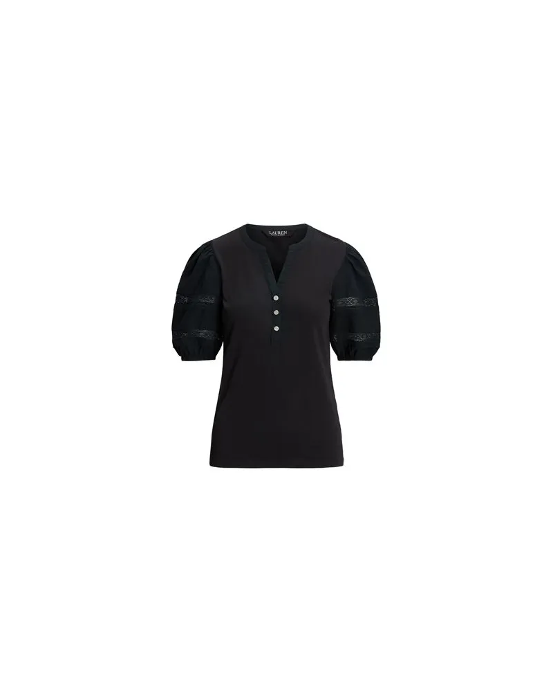 Ralph Lauren LACE-TRIM JERSEY PUFF-SLEEVE HENLEY TEE  - TOPS - T-shirtsauf YOOX.COM Schwarz