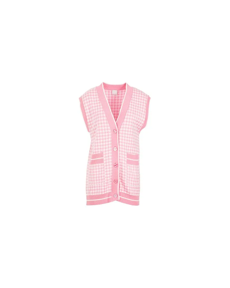 8 by Yoox ORGANIC COTTON VICHY KNIT SLEEVELESS CARDIGAN  - STRICKWAREN - Strickjackenauf YOOX.COM Rosa