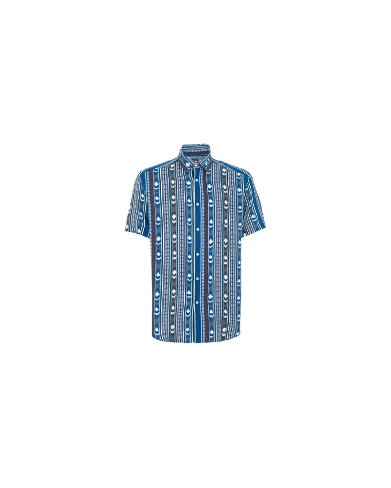 8 by Yoox PRINTED COTTON BLEND SLEEVE SHIRT  - TOPS - Hemdenauf YOOX.COM Blau