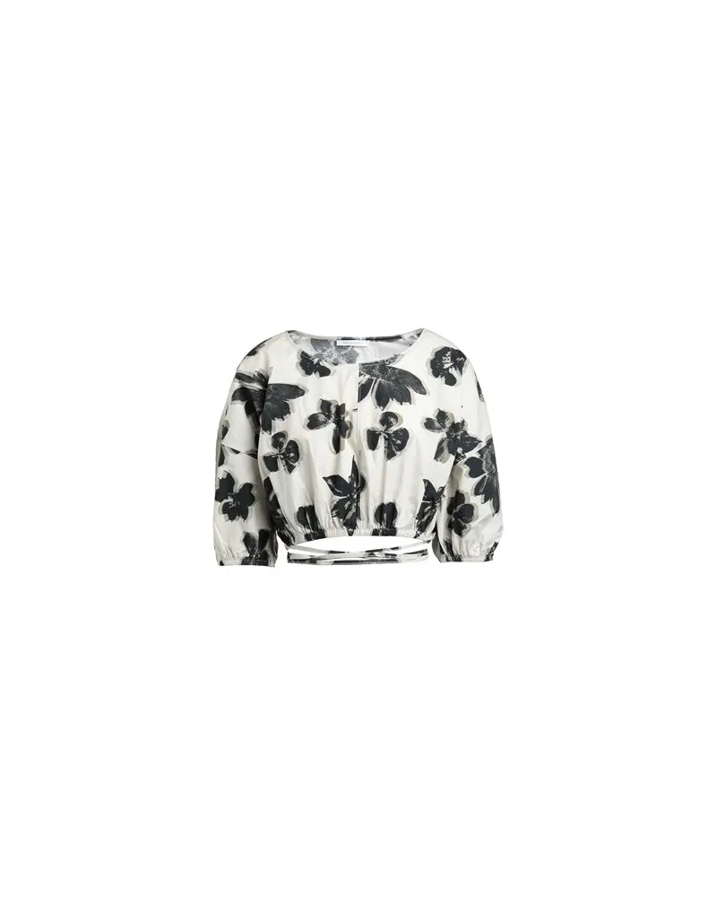 Ninety Percent QUINN BLURRED FLORAL PRINT POPLIN PUFF TOP   - TOPS - Topsauf YOOX.COM Sand