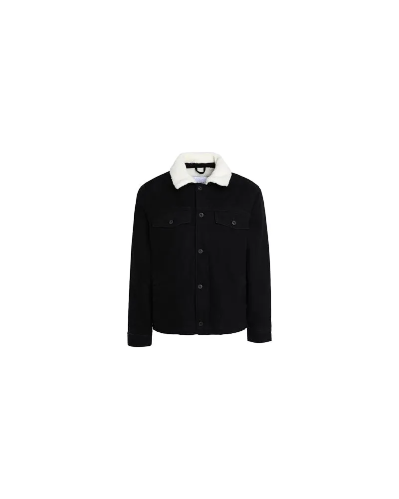 TOPMAN borg collar denim jacket  - JACKEN & MÄNTEL - Jeansjacken/Mäntelauf YOOX.COM Schwarz