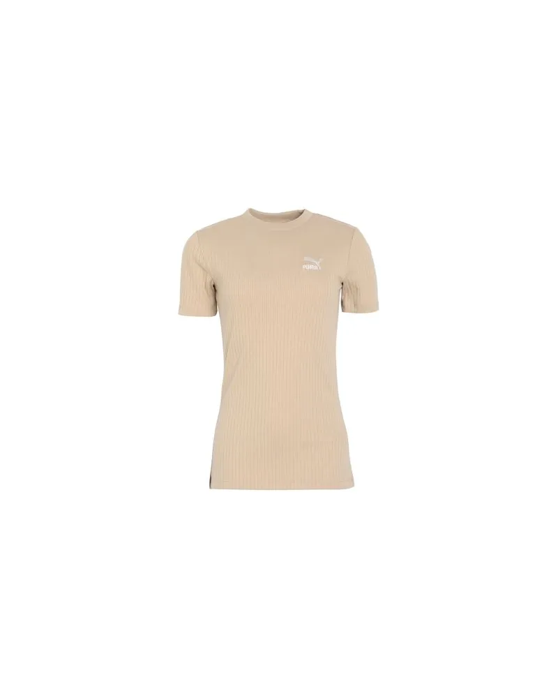 Puma CLASSICS Ribbed Slim Tee  - TOPS - T-shirtsauf YOOX.COM Beige