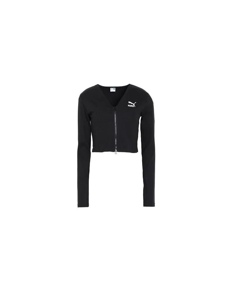 Puma CLASSICS Ribbed Long Sleeve V-Neck Shirt  - STRICKWAREN - Strickjackenauf YOOX.COM Schwarz