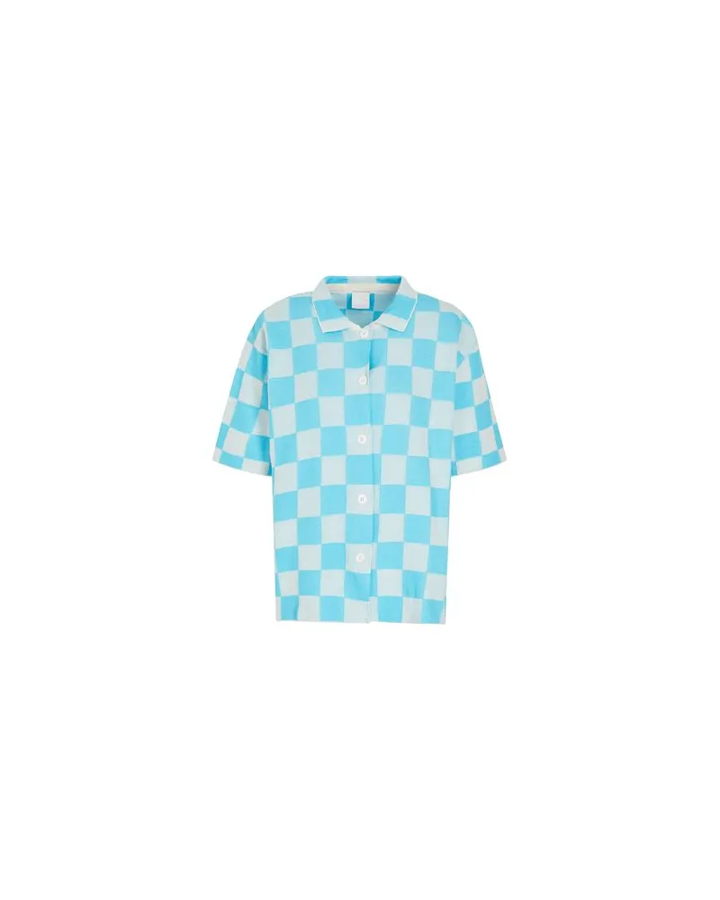 8 by Yoox ORGANIC COTTON CHECKERBOARD CROCHET SHIRT  - TOPS - Hemdenauf YOOX.COM Azurblau