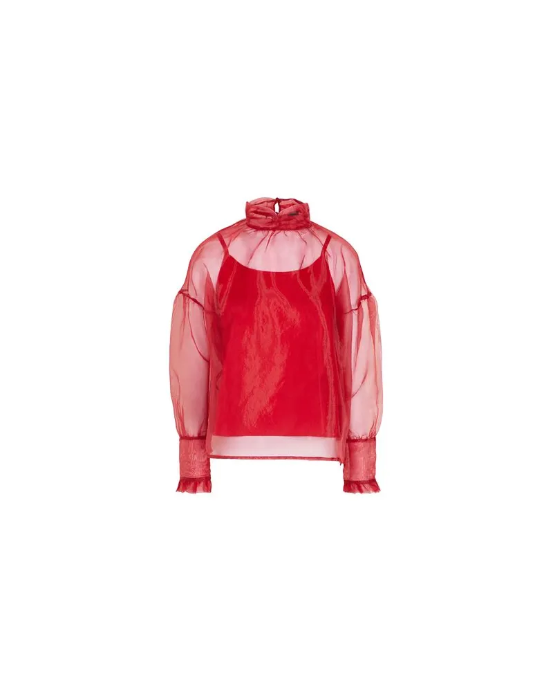 8 by Yoox ORGANZA PUFF-SLEEVE BLOUSE W/ CAMISOLE  - TOPS - Topsauf YOOX.COM Ziegelrot