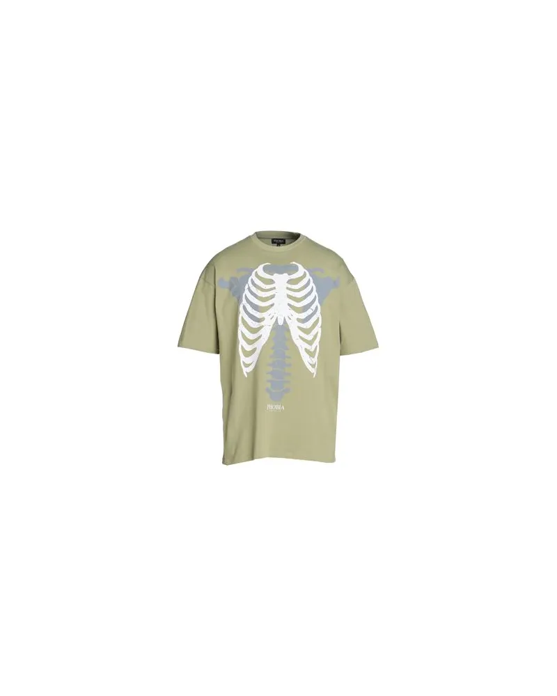 Phobia Archive GREEN T-SHIRT WITH GREY SKELETON PRINT  - TOPS - T-shirtsauf YOOX.COM Salbeigrün