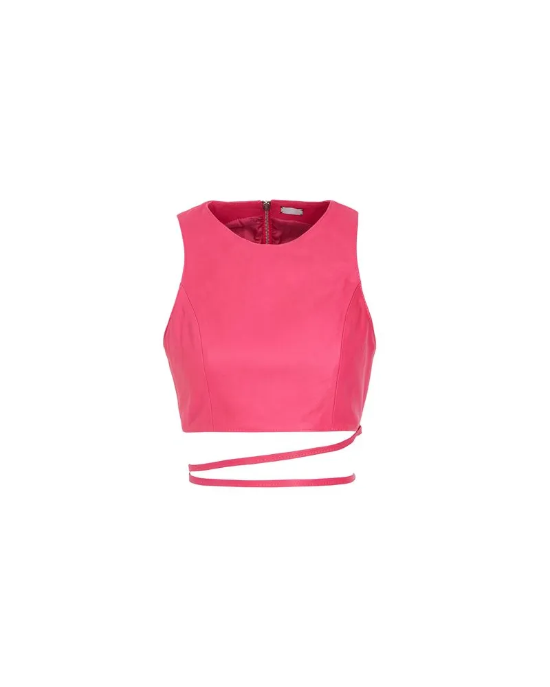 8 by Yoox LEATHER LACE-UP HALTER CROP TOP  - TOPS - Topsauf YOOX.COM Magenta