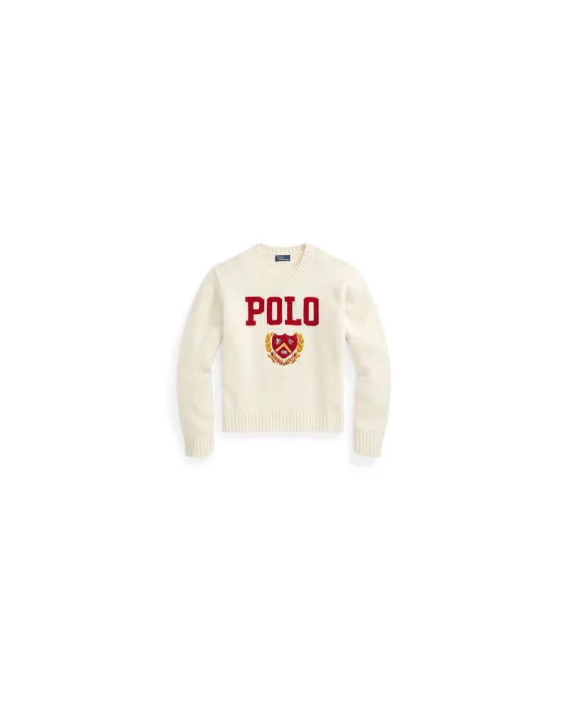 Ralph Lauren LOGO & CREST WOOL CREWNECK SWEATER  - STRICKWAREN - Pulloverauf YOOX.COM Elfenbein