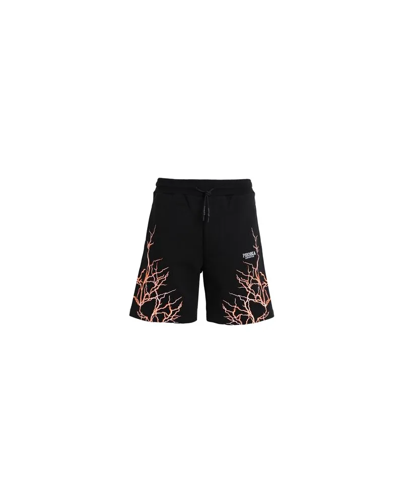 Phobia Archive BLACK SHORTS WITH ORANGE EMBROIDERY LIGHTNING  - HOSEN & RÖCKE - Shorts & Bermudashortsauf YOOX.COM Schwarz