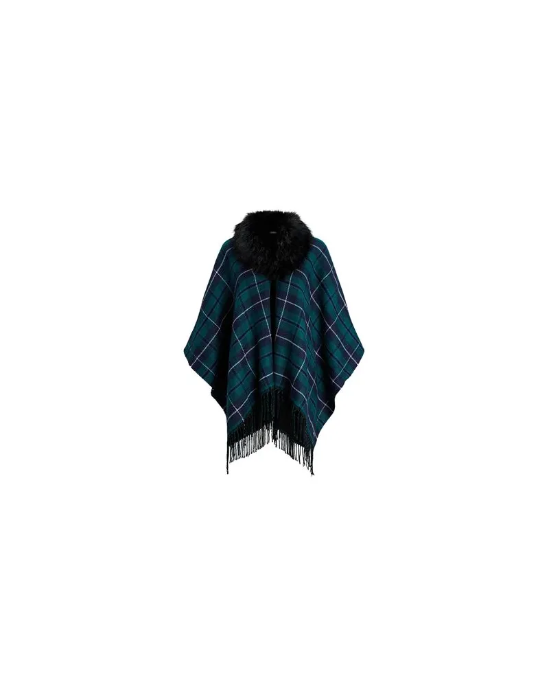 Ralph Lauren Plaid Faux-Fur-Trim Reversible Ruana  - JACKEN & MÄNTEL - Capesauf YOOX.COM Marineblau