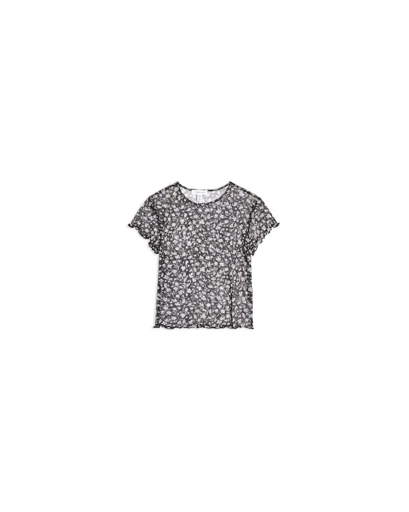 Topshop DITSY LETTUCE MESH TOP   - TOPS - T-shirtsauf YOOX.COM Schwarz