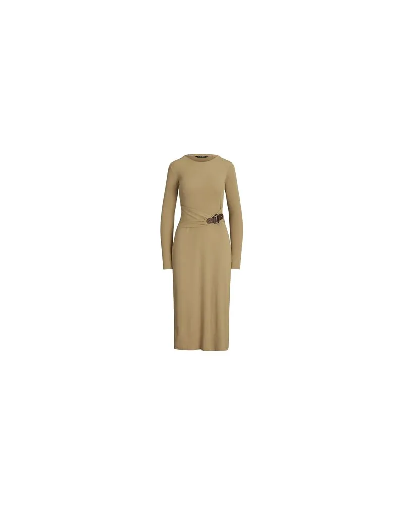 Ralph Lauren BUCKLE-TRIM COTTON-BLEND KNIT MIDI DRESS  - KLEIDER - Midi-Kleiderauf YOOX.COM Beige
