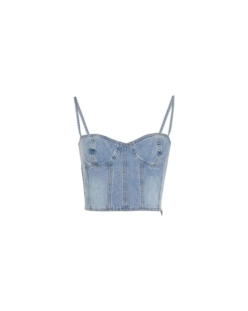 8 by Yoox ORGANIC COTTON DENIM BUSTIER  - TOPS - Topsauf YOOX.COM Hellblau