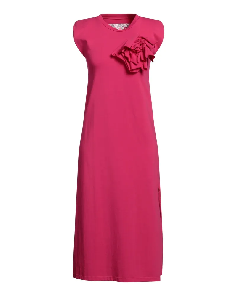 Rosé a Pois Midi-Kleid Magenta