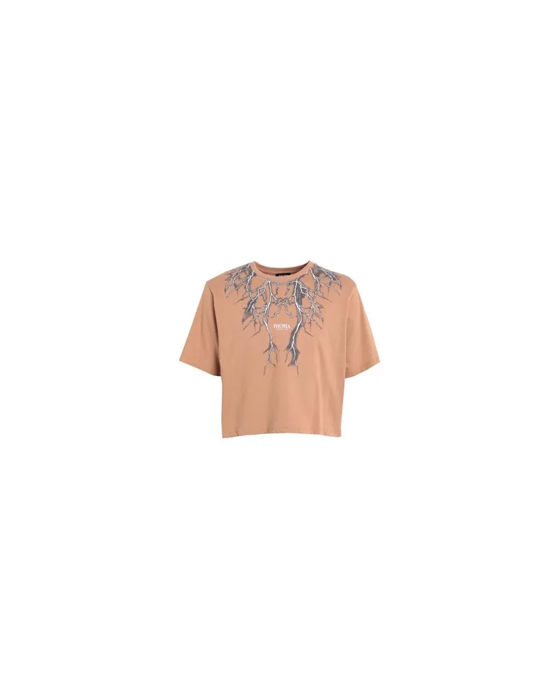 Phobia Archive TERRACOTTA CROP T-SHIRT WITH GREY LIGHTNING  - TOPS - T-shirtsauf YOOX.COM Kamel
