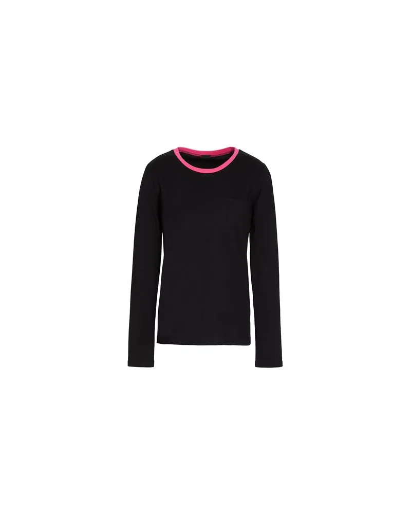 8 by Yoox ORGANIC COTTON JERSEY L/SLEEVE T-SHIRT W/ CONTRAST NECK TRIM  - TOPS - Topsauf YOOX.COM Schwarz