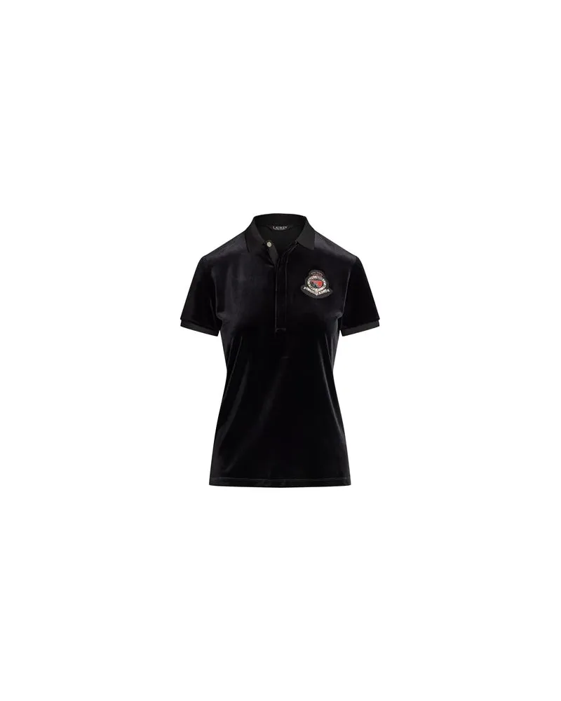 Ralph Lauren BEADED-CREST STRETCH VELVET POLO SHIRT  - TOPS - Poloshirtsauf YOOX.COM Schwarz
