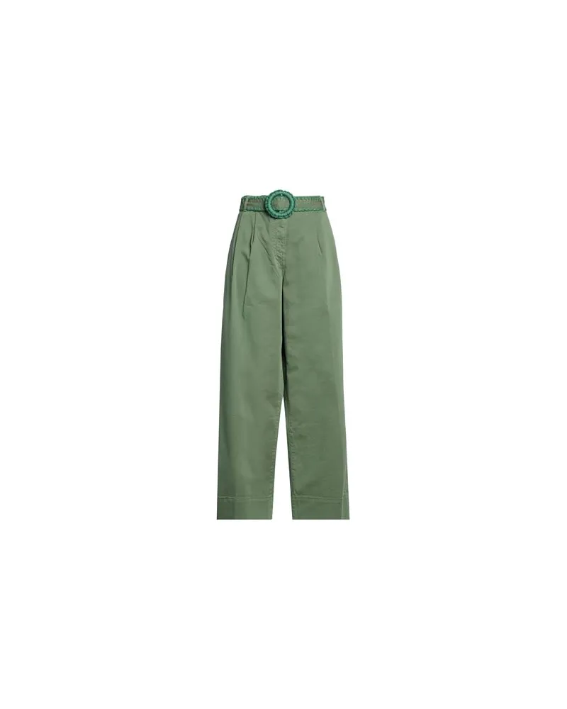 FARM Rio GREEN TWILL WIDE PANTS WITH PLEATS AND BELT - HOSEN & RÖCKE - Hosenauf YOOX.COM Grün