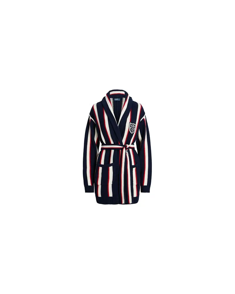 Ralph Lauren PATCH STRIPED SHAWL-COLLAR CARDIGAN   - STRICKWAREN - Strickjackenauf YOOX.COM Marineblau