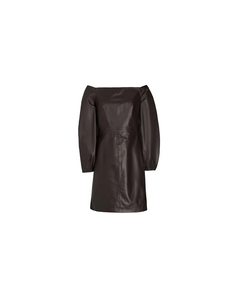 8 by Yoox LEATHER PUFF-SLEEVE MINI DRESS  - KLEIDER - Mini-Kleiderauf YOOX.COM Schokobraun