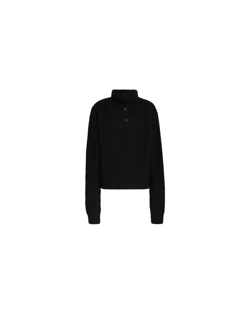 8 by Yoox WOOL BLEND BUTTON-UP TEXTURED JUMPER  - STRICKWAREN - Rollkragenpulloverauf YOOX.COM Schwarz