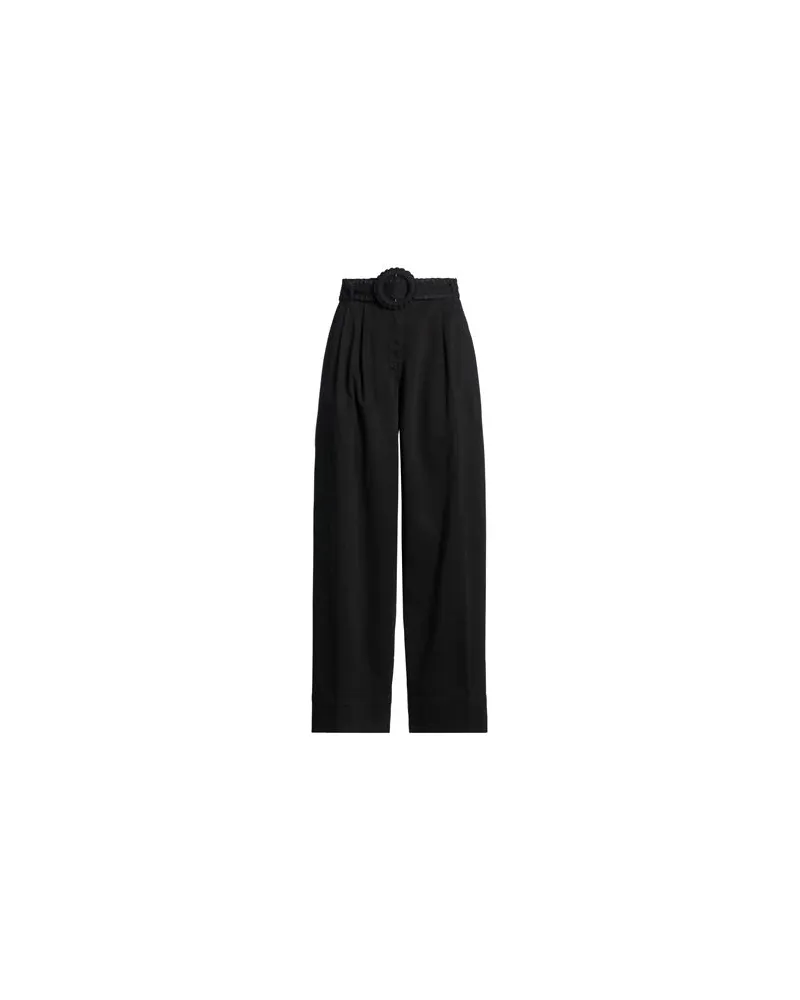 FARM Rio BLACK TWILL WIDE PANTS WITH PLEATS AND BELT - HOSEN & RÖCKE - Hosenauf YOOX.COM Schwarz