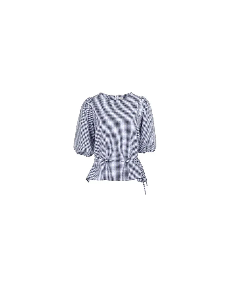 8 by Yoox SEERSUCKER VICHY PUFF SLEEVE BLOUSE  - TOPS - Topsauf YOOX.COM Blau