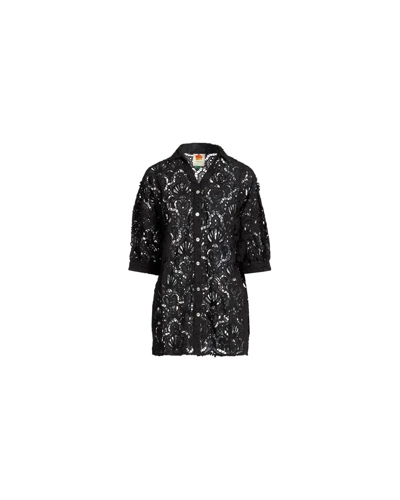 FARM Rio BLACK SEASHELL EYELET SHIRT  - TOPS - Hemdenauf YOOX.COM Schwarz