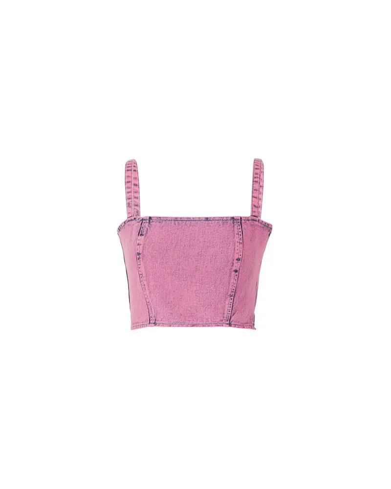 8 by Yoox PINK WASH_ORGANIC COTTON DENIM CROP TOP  - TOPS - Topsauf YOOX.COM Magenta