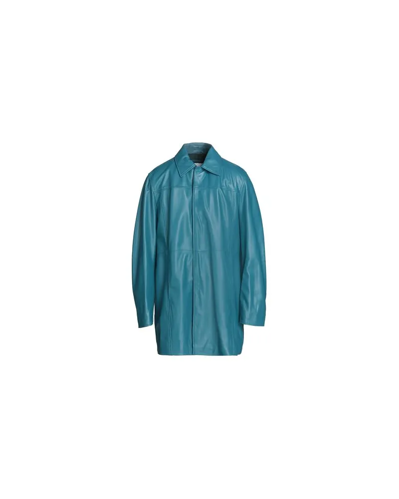 8 by Yoox LEATHER STRAIGHT COAT  - JACKEN & MÄNTEL - Mäntelauf YOOX.COM Aquamarin