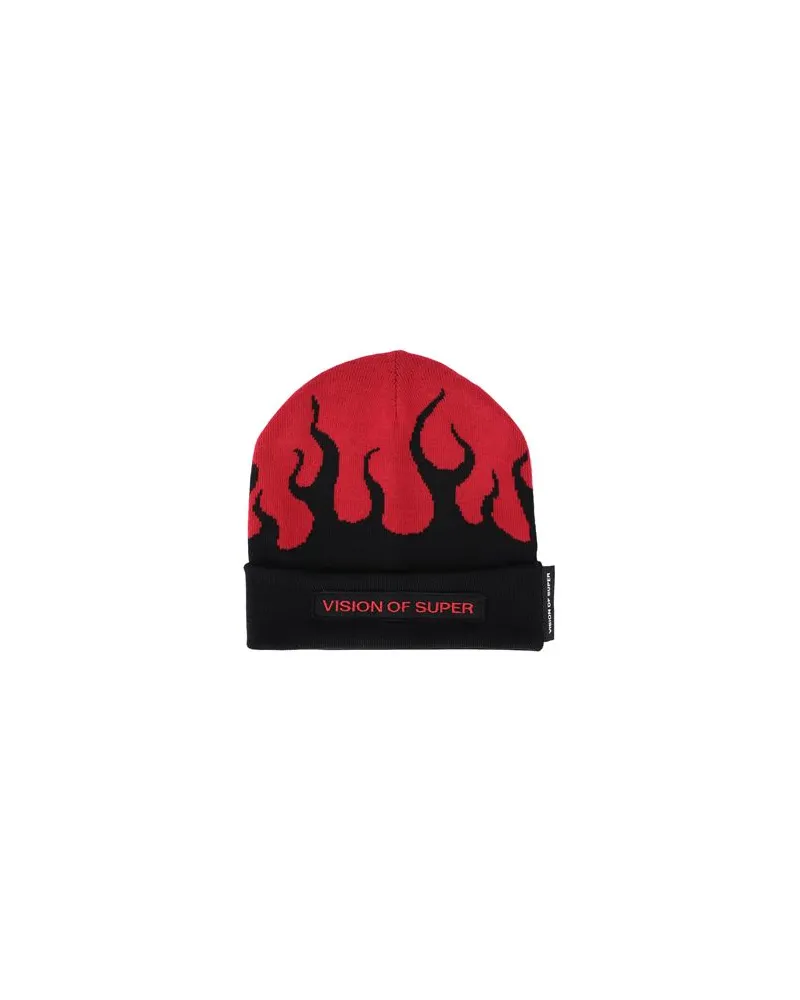 Vision Of Super BLACK BEANIE WITH FLAMES - ACCESSOIRES - Mützen & Hüteauf YOOX.COM Rot