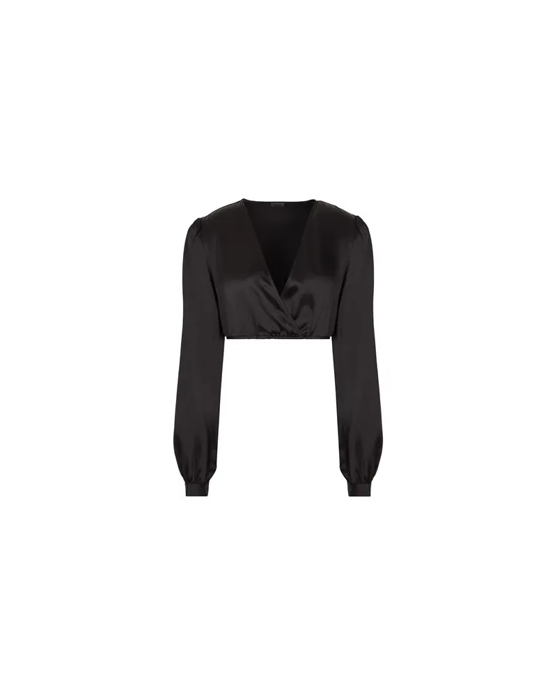 8 by Yoox SILK V-NECK CROP BLOUSE  - TOPS - Topsauf YOOX.COM Schwarz