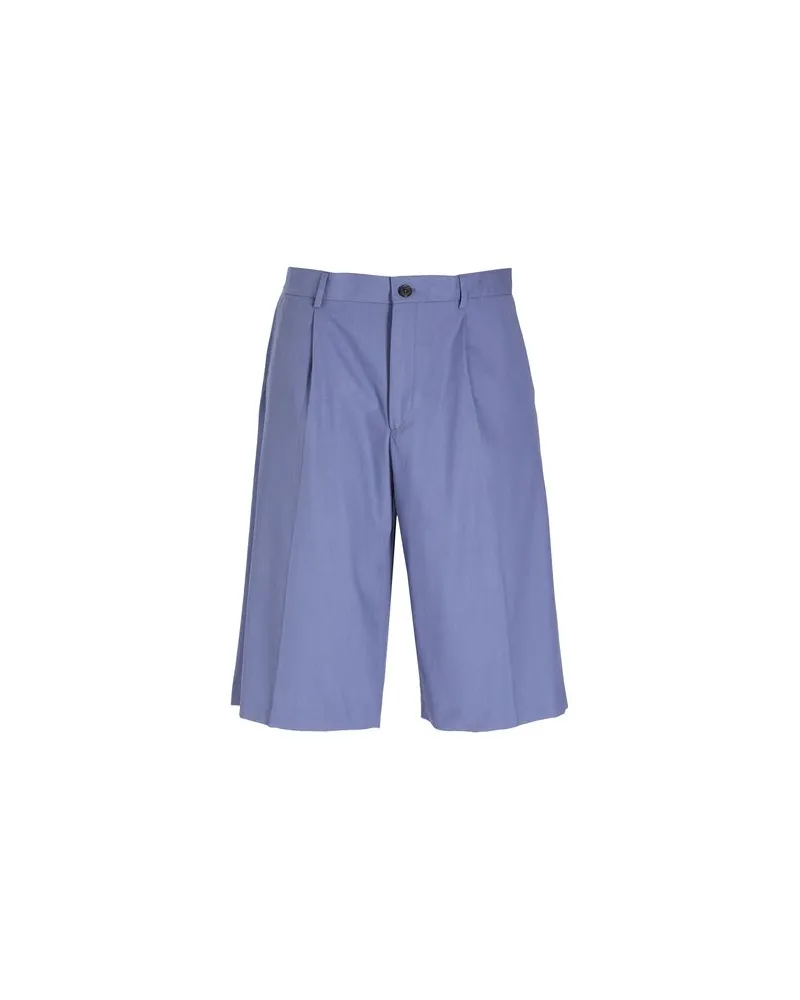 8 by Yoox COTTON PLEATED WIDE LONG SHORTS  - HOSEN & RÖCKE - Shorts & Bermudashortsauf YOOX.COM Taubenblau