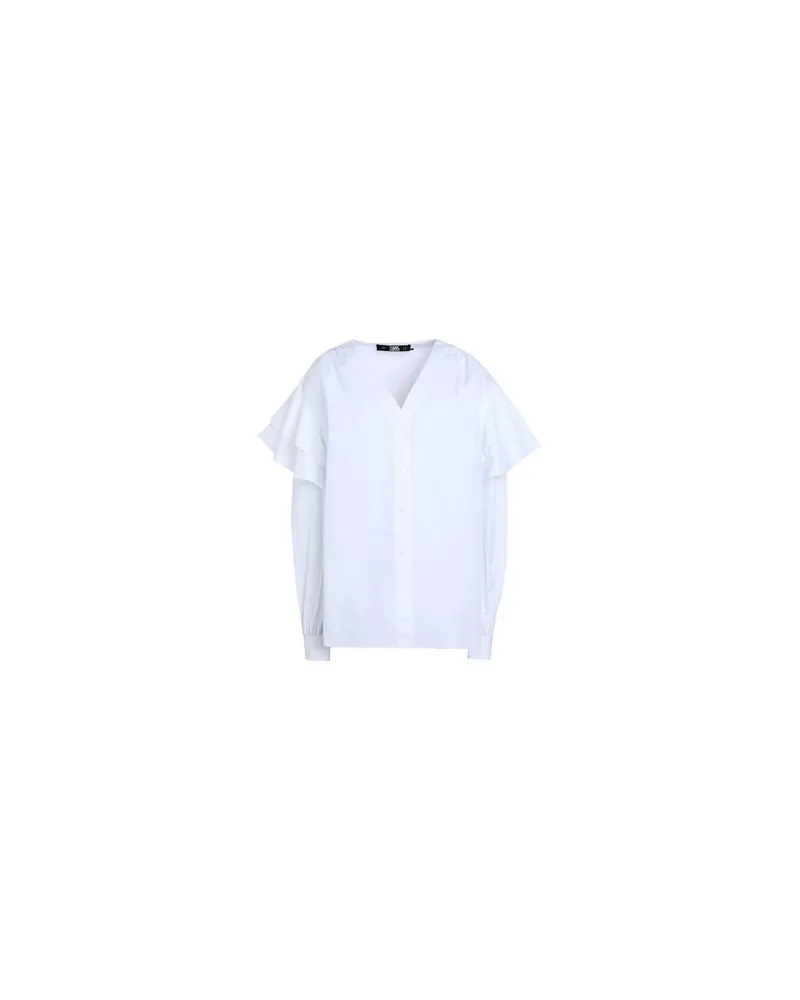 Karl Lagerfeld V-NECK POPLIN BLOUSE W/RUFFLES  - TOPS - Hemdenauf YOOX.COM Weiß