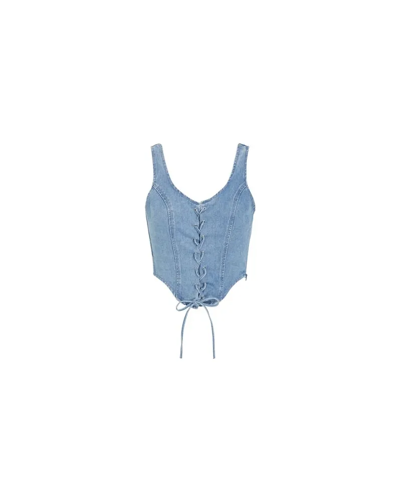 8 by Yoox ORGANIC COTTON DENIM LACE-UP CORSET TOP  - TOPS - Topsauf YOOX.COM Blau