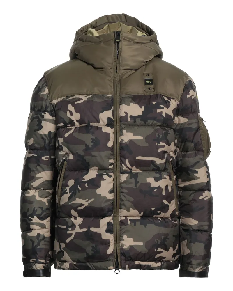 Blauer Pufferjacke & Daunenjacke Militärgrün