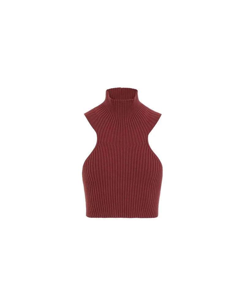 8 by Yoox VISCOSE KNIT SLEEVELESS  ROLL-NECK  CROP TOP  - TOPS - Topsauf YOOX.COM Ziegelrot