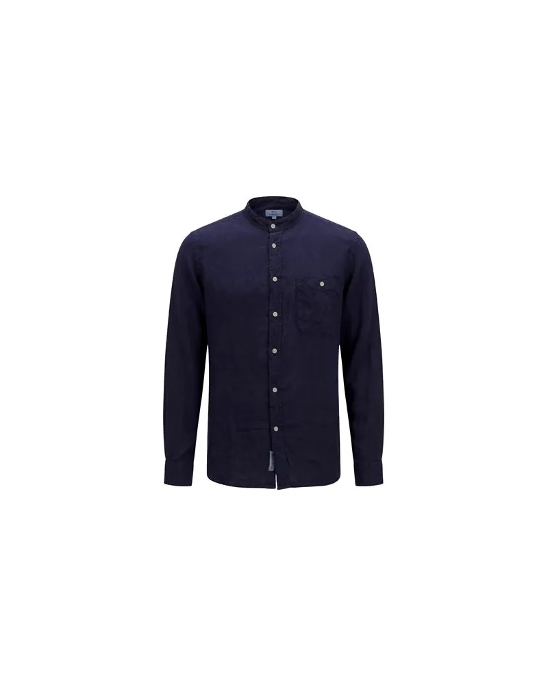 Woolrich BAND COLLAR LINEN SHIRT  - TOPS - Hemdenauf YOOX.COM Marineblau